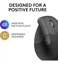 Logitech Wireless Mouse Lift Vertical Ergonomic - Graphite - recycled plastic