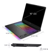 HP 16t-AH000 Omen Max Gaming Laptop, Ultra 7 255HX, RTX 5070ti, 16GB, 240Hz, dimensions