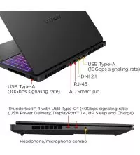 HP 16t-AH000 Omen Max Gaming Laptop, Ultra 7 255HX, RTX 5070ti, 16GB, 240Hz, ports view