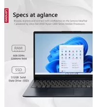 Lenovo IdeaPad 1 15AMN7 Student Touch Laptop Ryzen 5 7520U 8GB Ram, 512GB SSD, specs