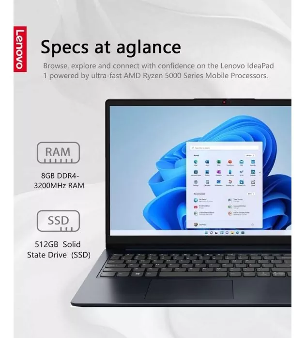 Lenovo IdeaPad 1 Ryzen 5 7520U Touch Laptop 8GB, 512GB