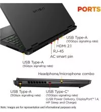 HP OMEN 16 Gaming Laptop - Ultra 9 285H, 32GB RAM, RTX 5070, 1TB, 144hz, Ports view