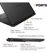 HP OMEN Slim Gaming Laptop - Ultra 7 255H, 16GB RAM, RTX 5060, 165Hz, ports view