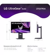 LG UltraGear 27GX790A-B 27″ QHD 480Hz WOLED Gaming Monitor, dimensions
