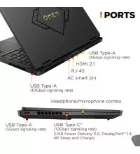 HP OMEN 16 League of Legend Edition - Core i7 14650HX, 32GB, RTX 5060, ports view