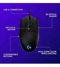 Logitech G203 Wired Optical Gaming Mouse buttons view