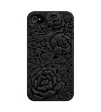 BONAMART ® 3D Rose Flower Blossom Rubber Silicone Soft Cover Case For iPhone 4 4S 4G Black