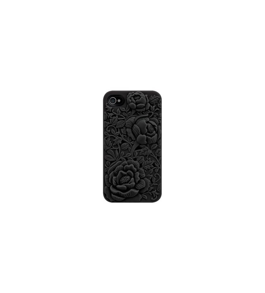 BONAMART ® 3D Rose Flower Blossom Rubber Silicone Soft Cover Case For iPhone 4 4S 4G Black