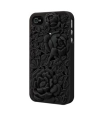 BONAMART ® 3D Rose Flower Blossom Rubber Silicone Soft Cover Case For iPhone 4 4S 4G Black