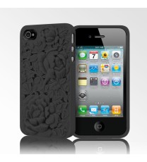 BONAMART ® 3D Rose Flower Blossom Rubber Silicone Soft Cover Case For iPhone 4 4S 4G Black