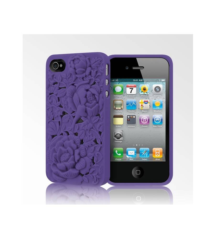 BONAMART ® 3D Rose Flower Blossom Rubber Silicone Soft Cover Case For iPhone 4 4S 4G Black