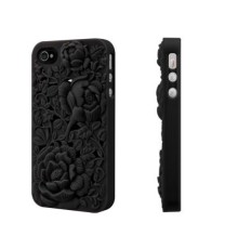 BONAMART ® 3D Rose Flower Blossom Rubber Silicone Soft Cover Case For iPhone 4 4S 4G Black