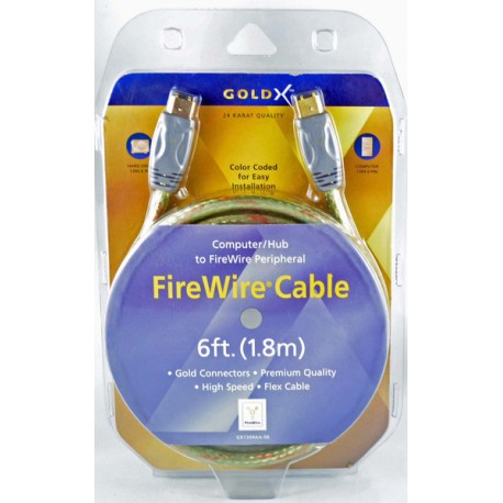 Gold X Firewire cable 6Feet connectors : 6 pin to 6 pin shielding foil and Braid .pc to pc