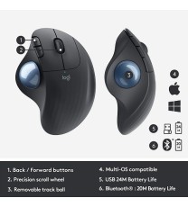 Logitech ERGO M575 Wireless Trackball Mouse, Easy thumb control, Precision and smooth tracking, Ergonomic comfort design