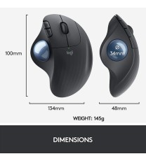 Logitech ERGO M575 Wireless Trackball Mouse, Easy thumb control, Precision and smooth tracking, Ergonomic comfort design