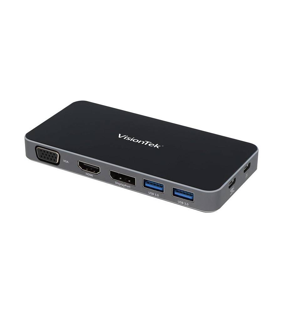 VisionTek VT210 Dual Display USB-C Docking Station with Power Pass-through -DP,HDMI,VGA,2X USB-A,1 USB-C Windows,Mac,Chrome,iPad