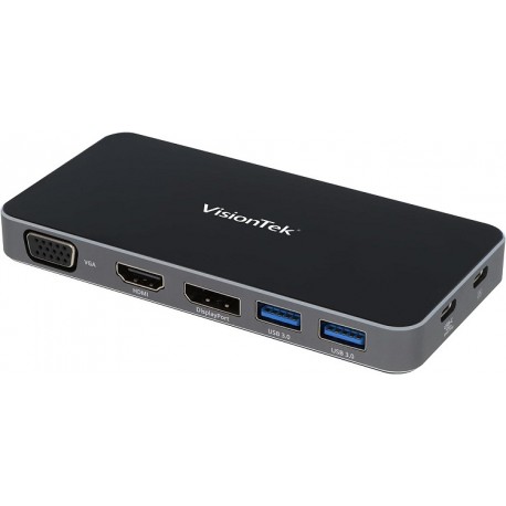 VisionTek VT210 Dual Display USB-C Docking Station with Power Pass-through -DP,HDMI,VGA,2X USB-A,1 USB-C Windows,Mac,Chrome,iPad