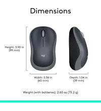 Logitech M185 Wireless Mouse dimensions