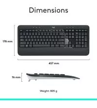 Logitech MK540 Advanced wireless combo, keyboard dimensions