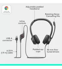 Logitech H390 USB Headset – Noise-Canceling Mic chrome os compatible